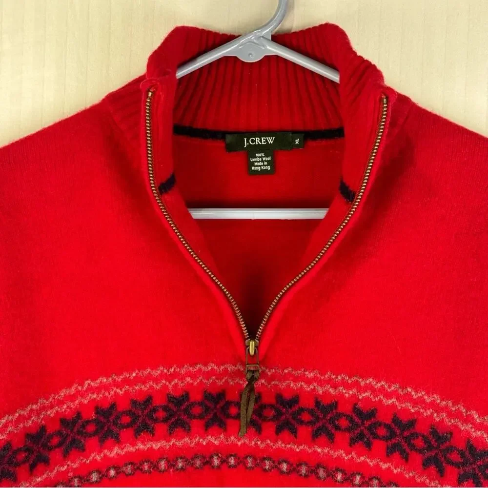 J. Crew Vintage Size X-Large %100 Lambs Wool Pullover Sweater 1/4 Zip Fair Isle